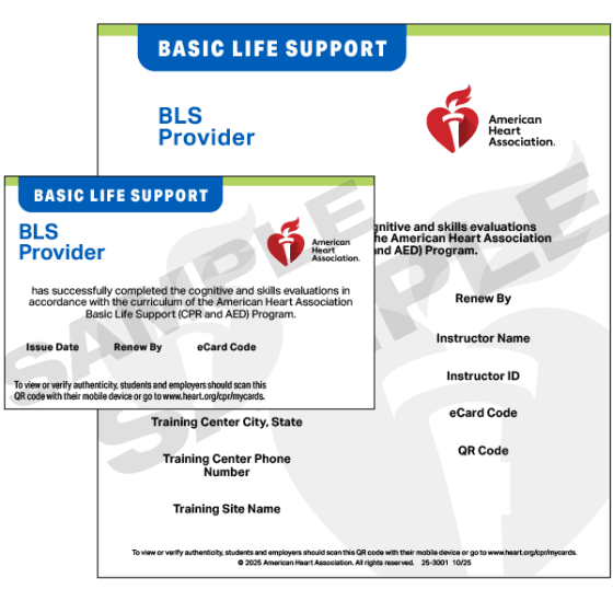 Sample of the Official AHA eCard you receive after passing the course